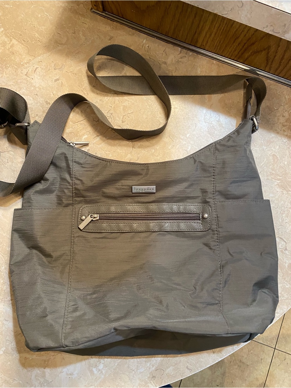 Baggallini Olive Nylon Messenger Bag with Adjustable Strap